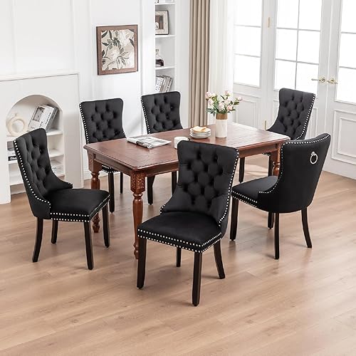 Miniatura 29 de Kiztir Juego de 2 sillas de comedor de terciopelo, sillas de comedor tapizadas con ribete de anillo y respaldo con botón, silla de comedor copetuda