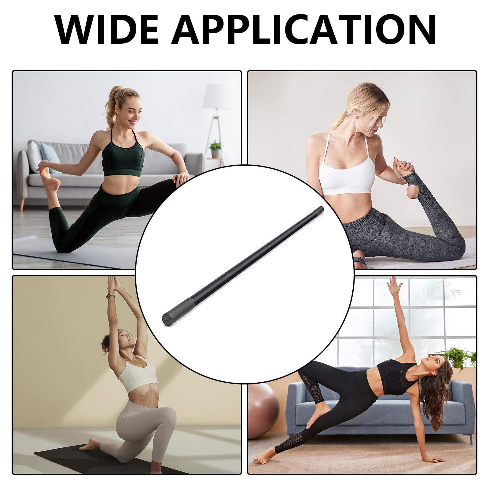 Barra de Yoga, Bastón de Yoga Portátil 151 cm, Ajustable Barra Gimnasio Fitness para Pilates Yogas, Equipo de Entrenamiento de Ayuda Depor para Flexibilidad y Fuerza para Hogar Gimnasio