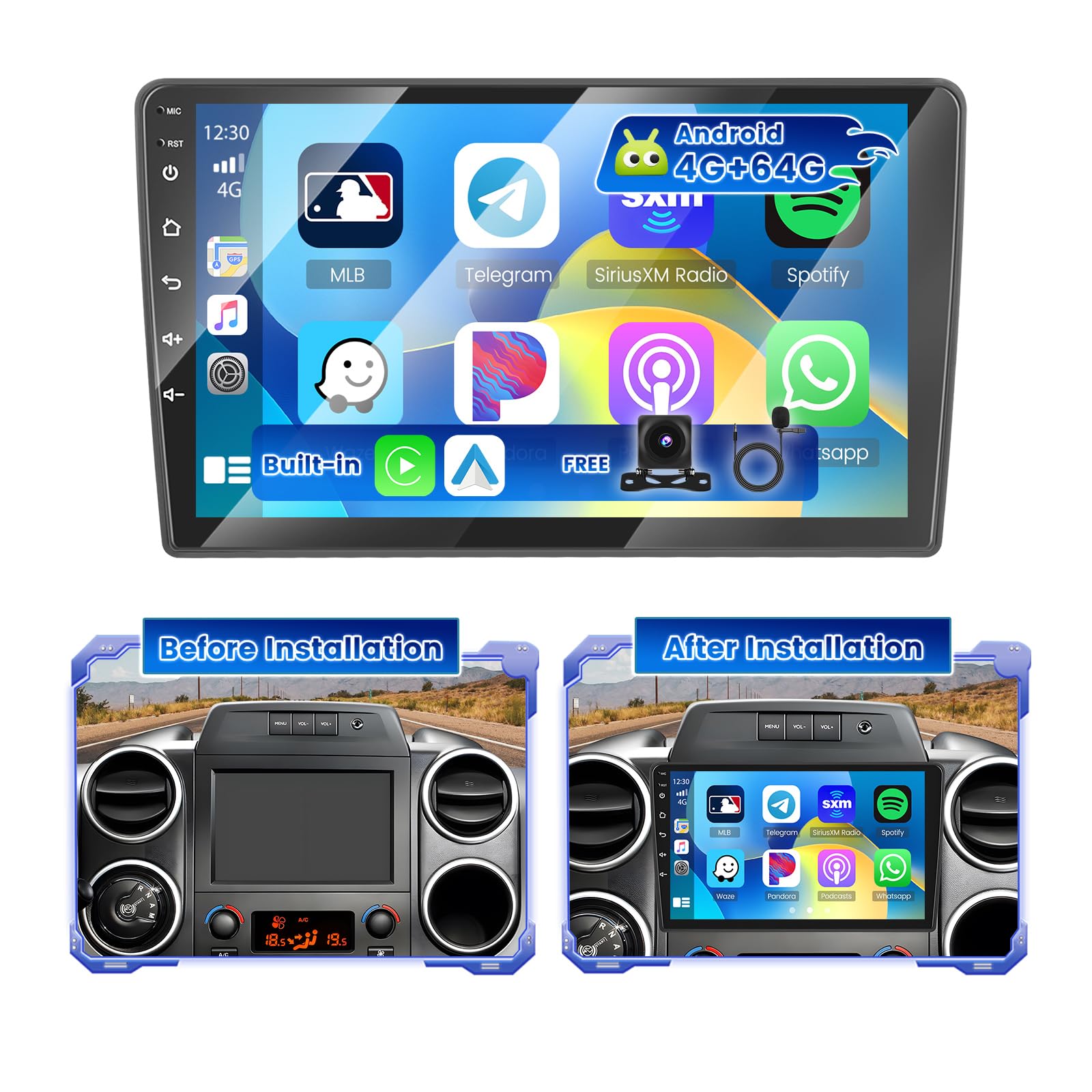 Hikity Autoradio Android 15 4G+64G pour Citroen Berlingo B9 2008-2017/Peugeot Partner 2008-2019 avec Écran Tactile de 9 Pouces, stéréo avec Carplay Android Auto sans Fil FM/RDS GPS WiFi SWC + CAM+MIC