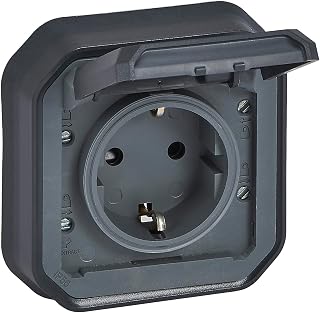 LEGRAND, Plexo New Aufsatz für Feuchtraum-Steckdose, Schuko-Standard, inklusive Klappdeckel, Berührungsschutz, Installation mit Schraubklemmen, 16A, 250 Volt, IP44 - IK07, Farbe: Anthrazit, 069859L