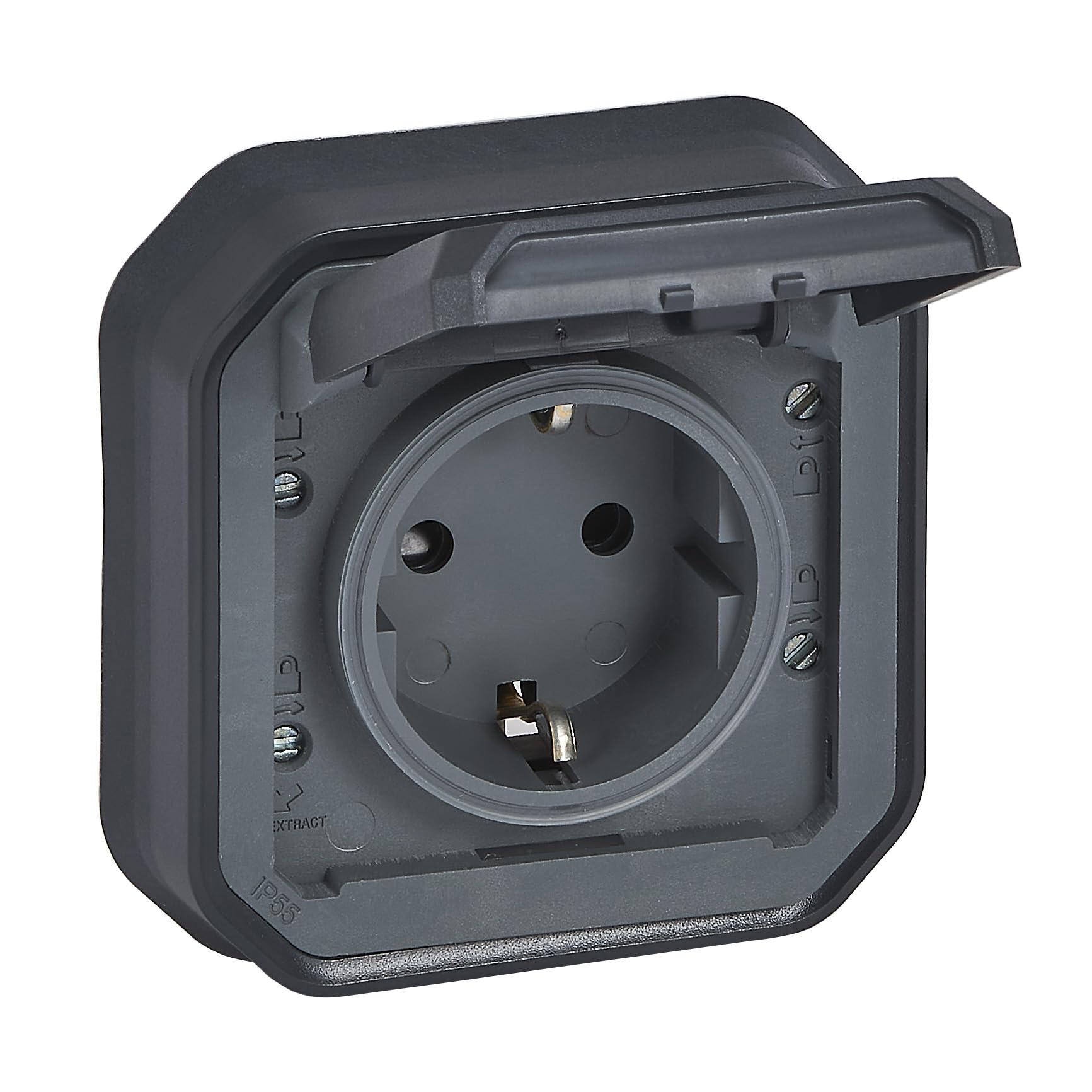 Legrand - Enchufe 16A con contacto lateral de tierra - Plexo - Estanco IP55 - Montaje empotrado - Antracita - 069859LE