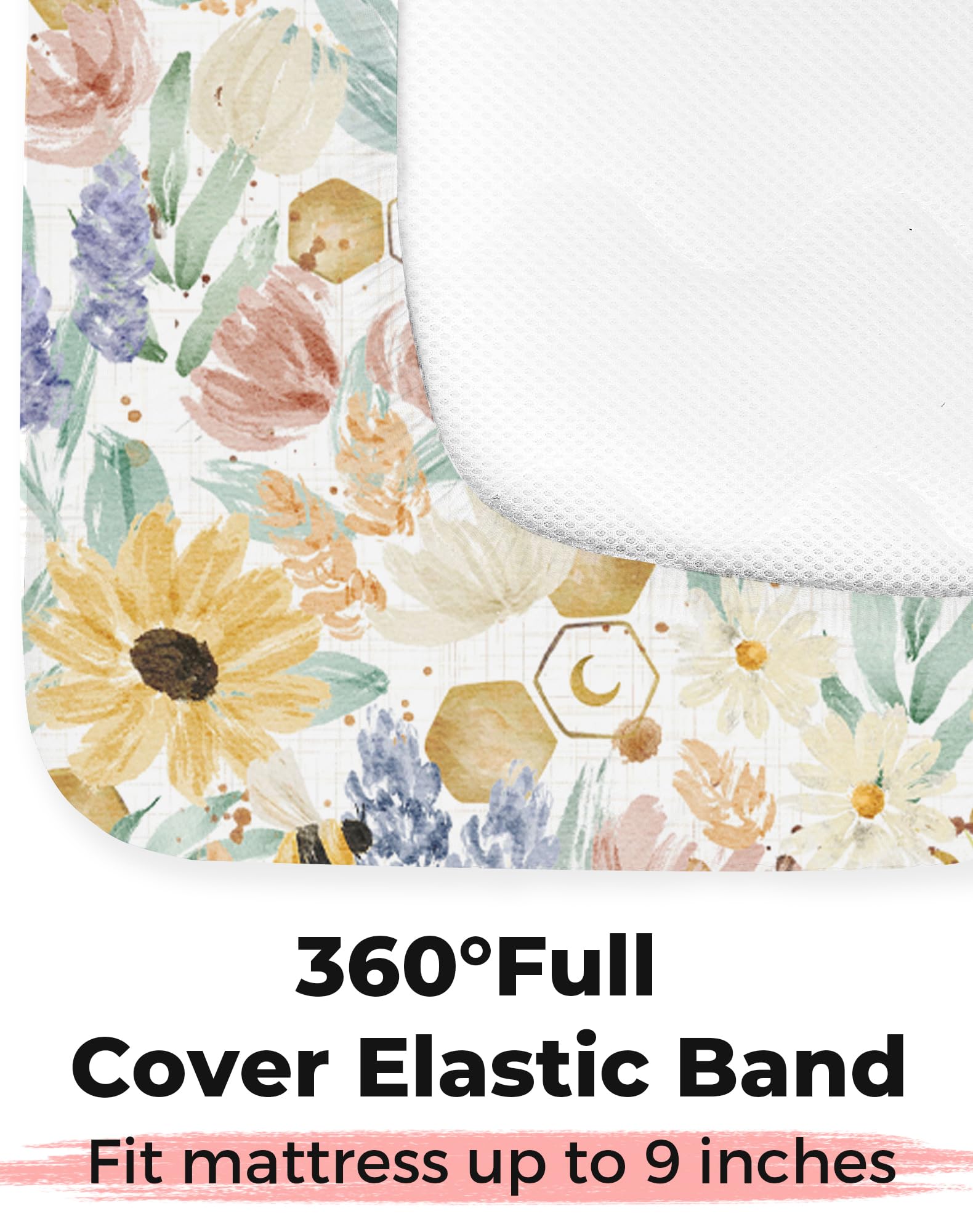 Sábanas para cuna para niños y niñas, paquete de 2 sábanas bajeras de punto jersey para colchón estándar de niños pequeños de 28 x 52 pulgadas, ropa de cama de bebé suave y transpirable (09-flor)