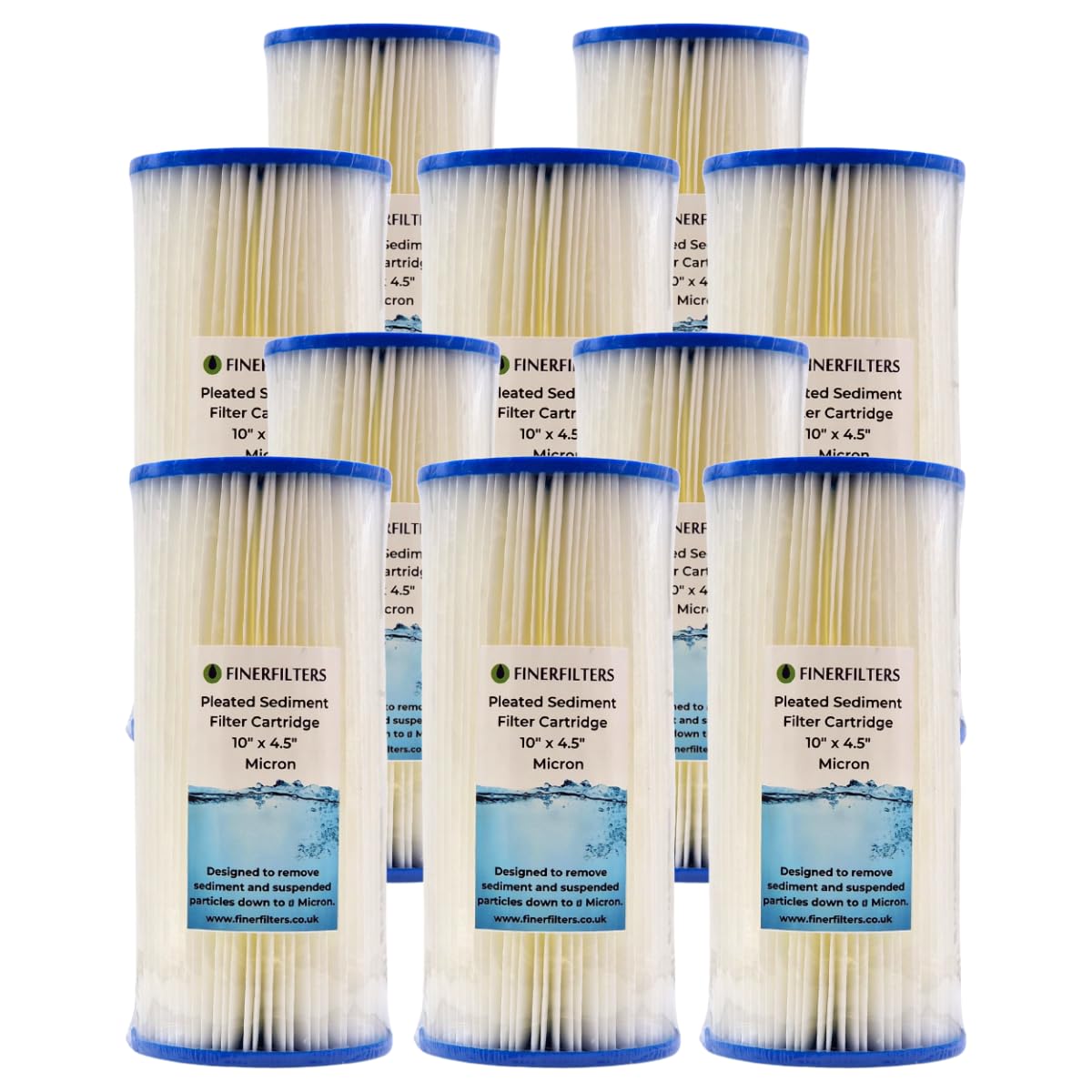 10" Jumbo Pleated Sediment Water Filter | 5 Micron, 10" x 4.5" | Washable Filter to Extend Lifespan, Fits 10" Jumbo Housings (10 Pack)