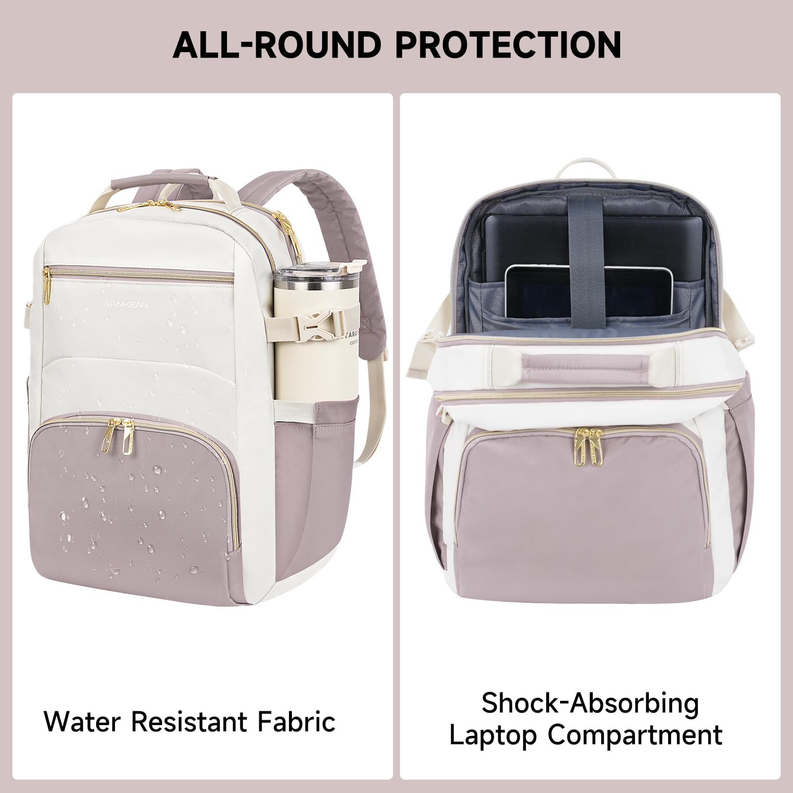 VANKEAN Mochila para laptop para mujer (beis-rosa polvoriento, 17.3 pulgadas)