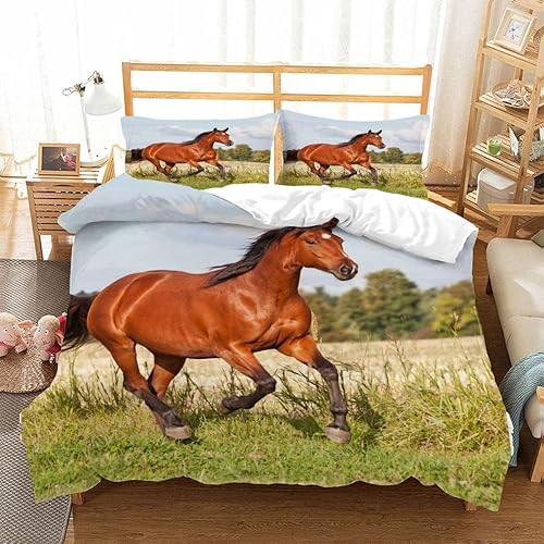 Miniatura 2 de HEDEYA Juego de funda de edredón de caballo tamaño individual para niños adolescentes decoración de habitación de animales juego de edredón de