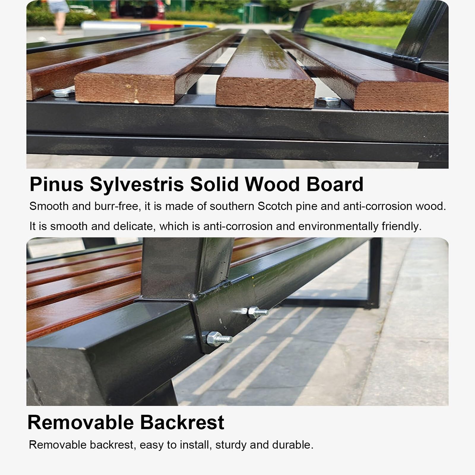 Panchine da Giardino Panchina da Parco con Struttura in Metallo e Legno di Plastica Resistente Alla Corrosione Posti a Sedere 1-3 Persone Panchina da Esterno Senza Schienale for Prato, Parco, Terrazza