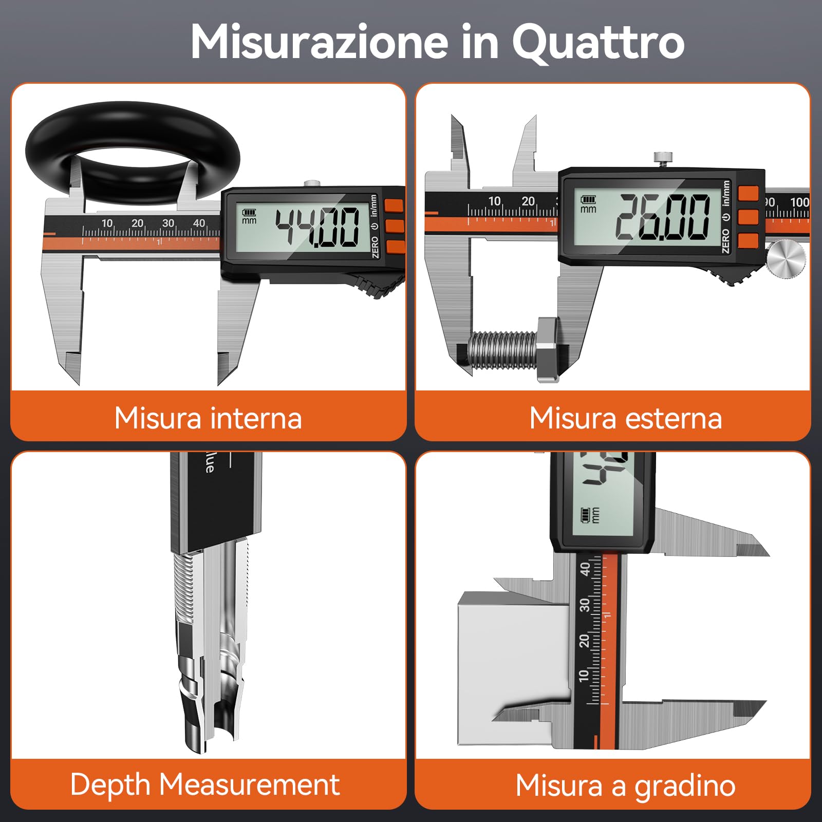 Preciva Calibro Digitale 150mm Acciaio Inox IP54 Impermeabile USB Ricaricabile