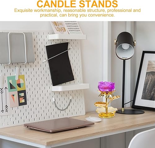 Miniatura 7 de Uonlytech Soporte de soporte: Ornamento Lotus Vela Suministros Meditación Altar de Té Decorativo Taza de Vidrio Hogar Luz Calmante Lámpara de Vida