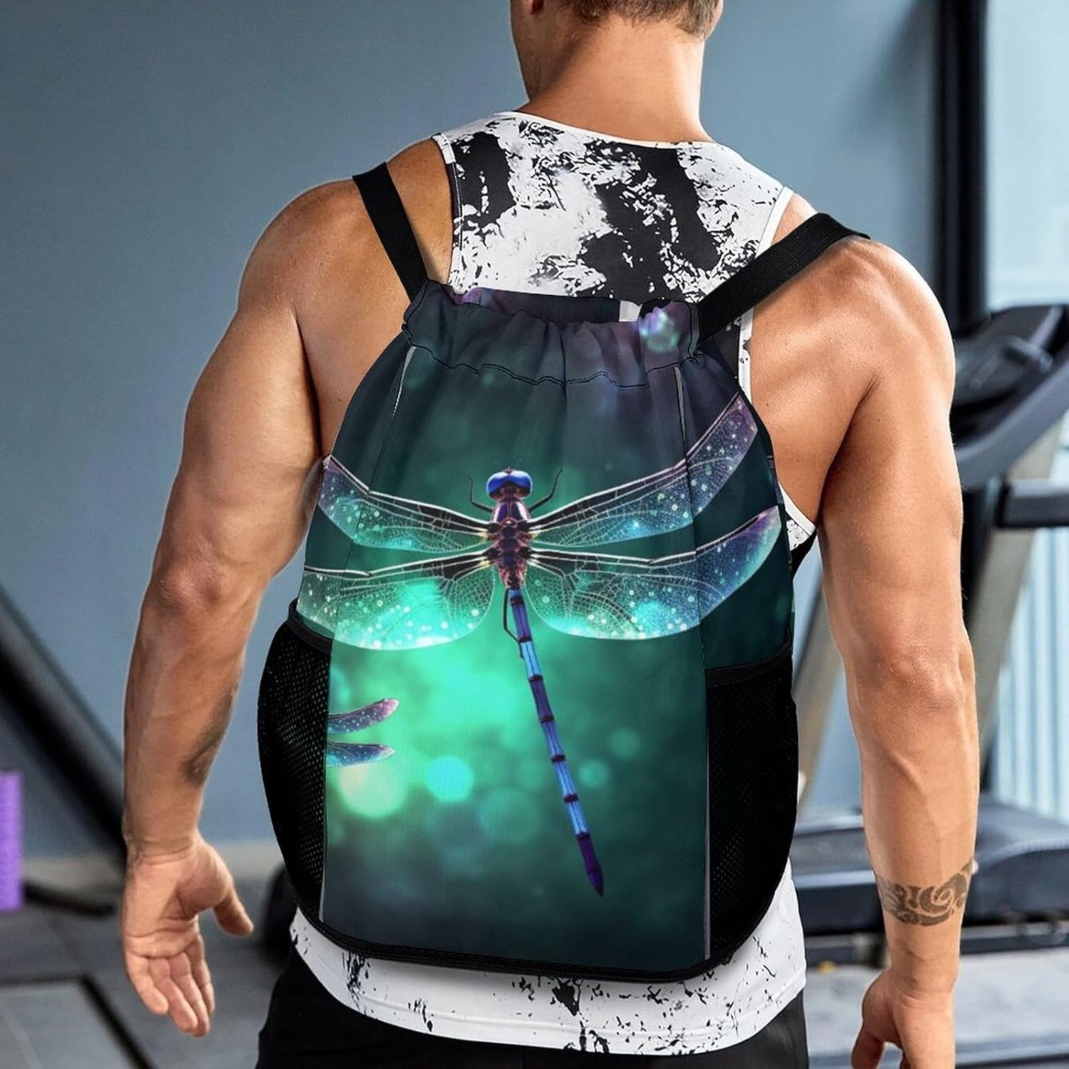 Small Gym Bag Galaxy Animal Dragonfly Printed Drawstring Gym Bag for Men Lightweight Waterproof Drawstring Backpack for Women with Shoe Compartment for Travel Tourism Work And Fitness