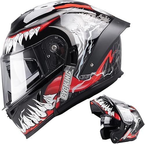 Motorcycle Full Face Helmet Dual Visor Helmets for Adult Men and Women with Smoked Sunshield DOT Approved Quick Release Buckle Four Season Removable
