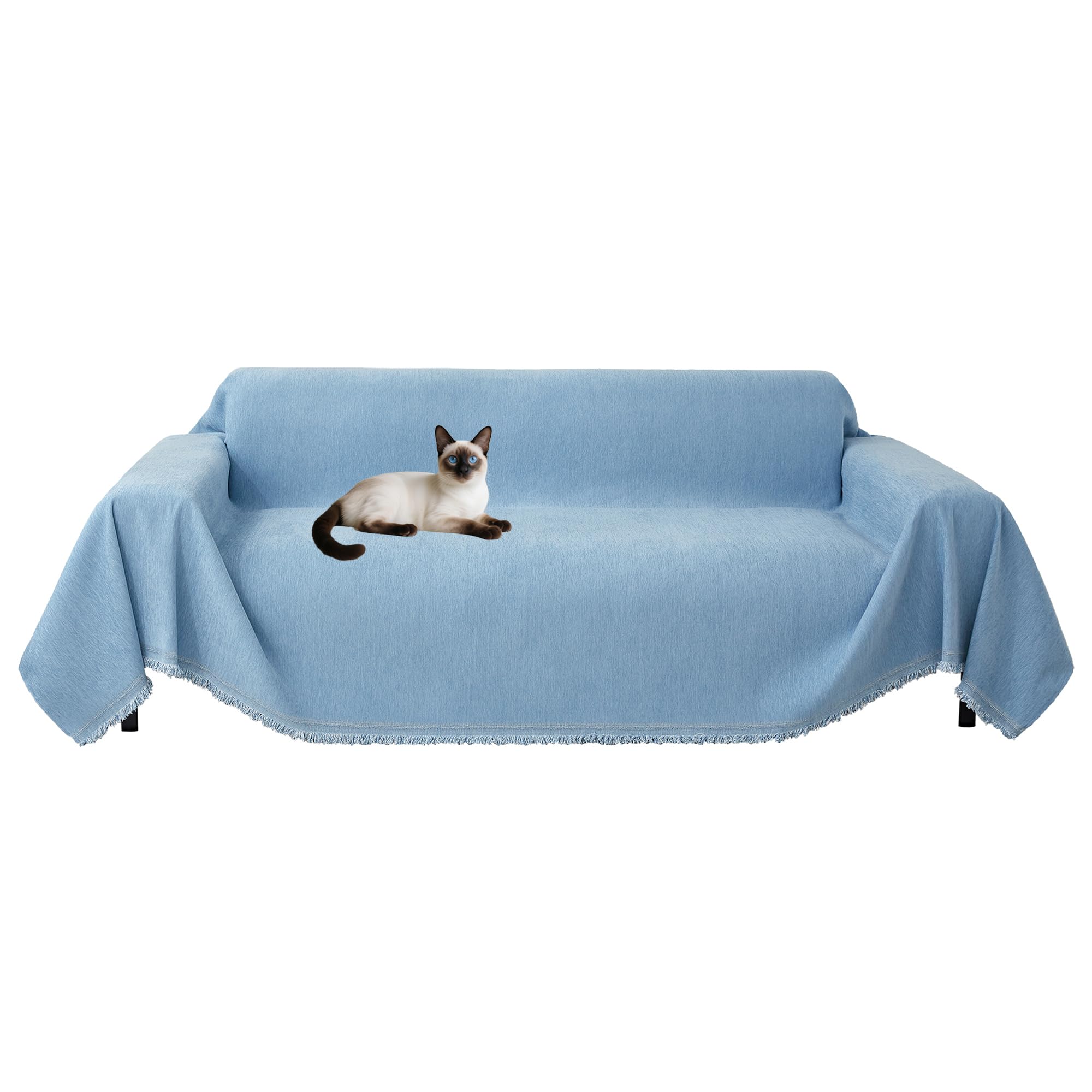 Meicynhoger Funda de Sofá Cama Impermeable 3 Plazas,260x180 cm, Fundas de Clic Clac de Chenilla Anti-desgarros para Perros y Gatos (Azul, Large)