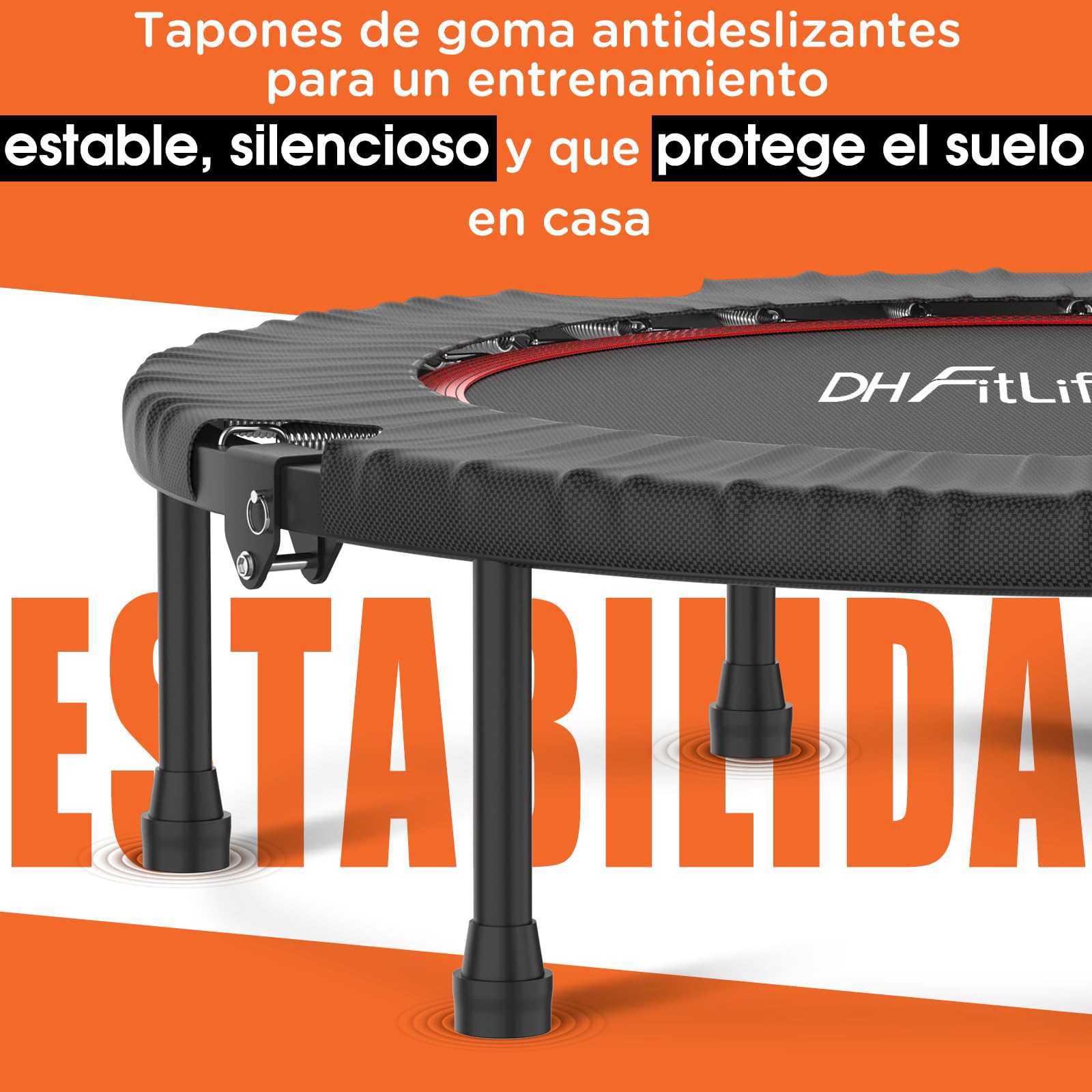 DH FitLife Trampolín de Fitness Plegable para Interior sin Instalación | Ø102 cm (40 Pulgadas) | Capacidad 150 kg | 4 Niveles de Asa Ajustable | Estable para Niños y Adultos