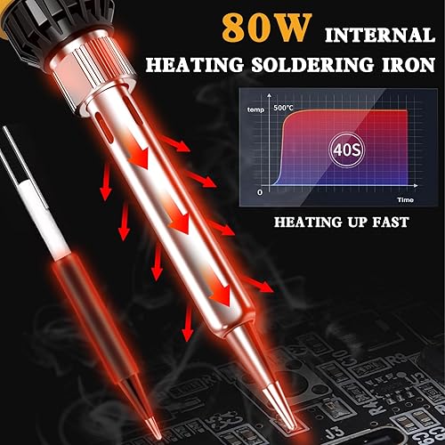 Miniatura 2 de Kit de soldador, pantalla LED de 80 W, kit de soldador de temperatura ajustable con modo de suspensión automático, incluye 5 puntas, cable de
