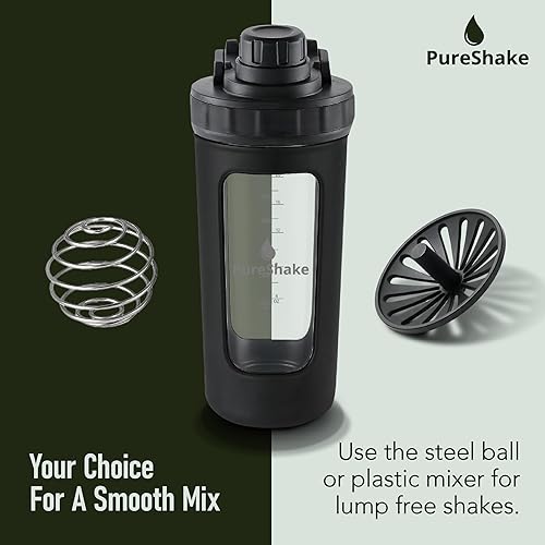 Miniatura 5 de Botella agitadora de vidrio para proteínas, inodora, sin BPA, a prueba de fugas, 20 onzas, ideal para fitness, batido y licuados de leche