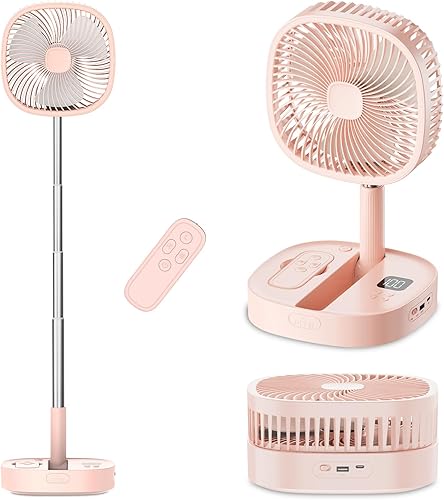 Ventilador de pedestal oscilante portátil con Romote, 4 velocidades de rotación telescópica de 120, ventiladores plegables plegables de pie, 7200