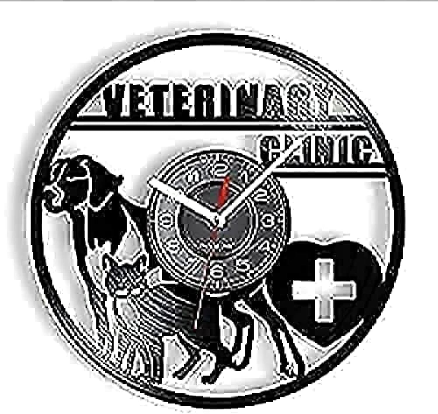 Round Wall Clock 12 Inch Vinyl Record for Pet Lovers Veterinarian Veterinarian Clinic Veterinarian Dog Cat Nursing Veterinarian Decorative Gift