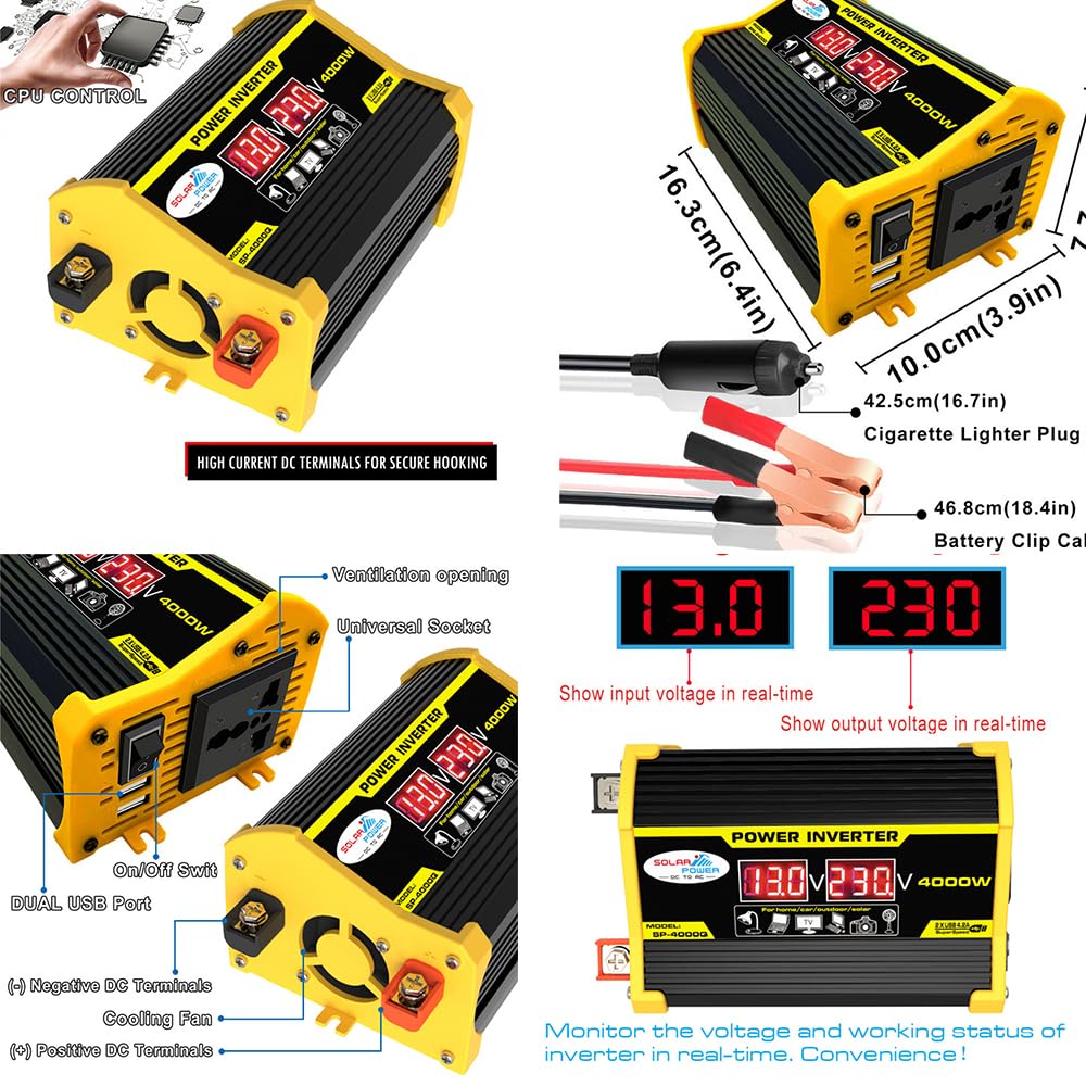 Kit de panneaux solaires, Kit de panneaux solaires 3000W avec onduleur, Contrôleur de charge solaire 18W 12V 30A, Complet avec onduleur solaire pour batteries extérieures non incluses (A)