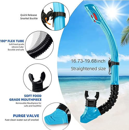 Miniatura 6 de Equipo de esnórquel para adultos y jóvenes, juego profesional de esnórquel de silicona con parte superior seca completa, máscara de buceo antivaho