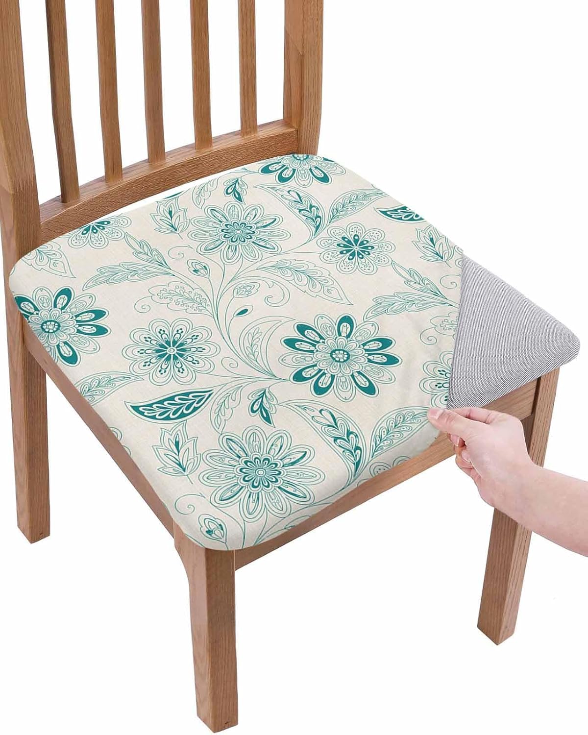 Dining Room Chair Seat Cover Village Sage Green Flower Stretch Removable Chair Cushion Protector Washable Slipcovers for Home Kitchen Hotel Wedding Party Decor Retro Paisley Ethnic Tribal Floral 2PCS