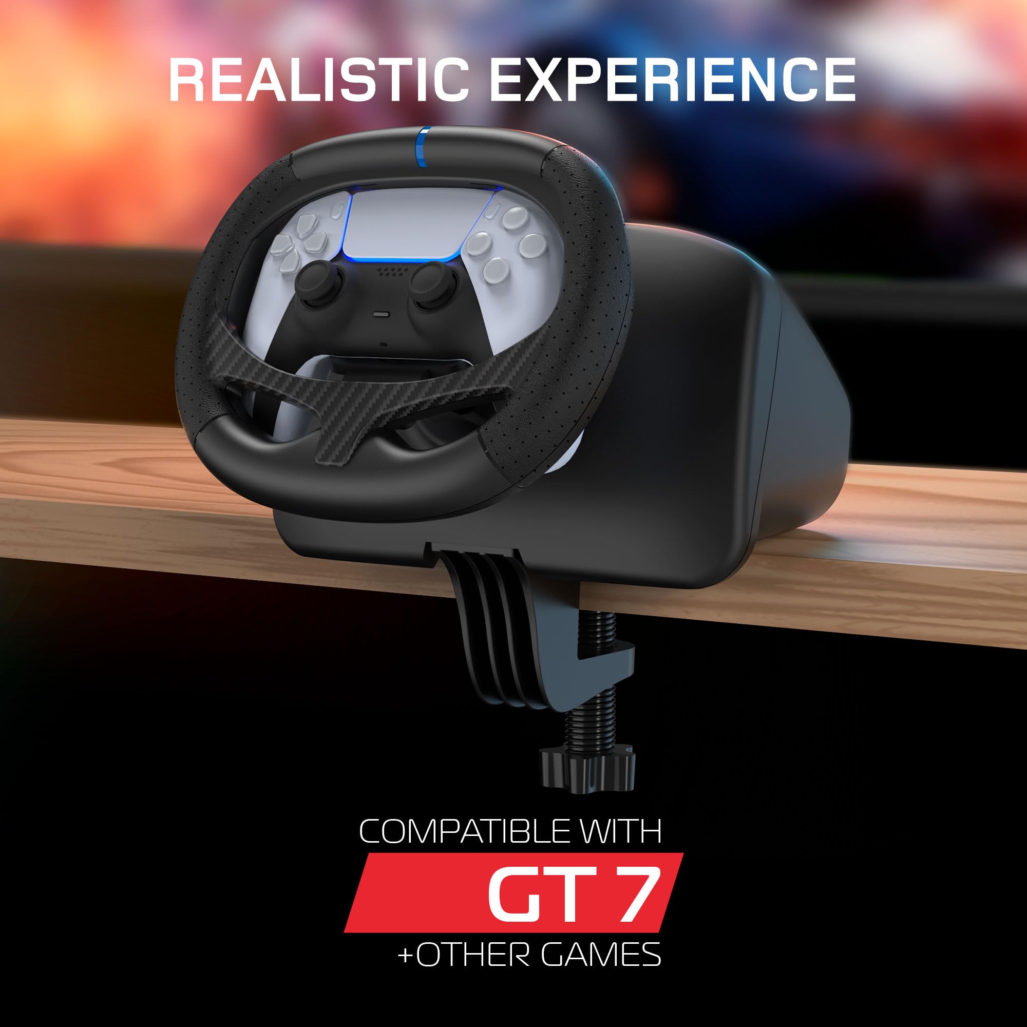Gioteck FR5 Racing Wheel Dock zur Steuerung von DualSense und DualEdge PS5, PC, kompatibel mit Steam Deck – Automatische Zentrale – Nur für Spiele mit Bewegungssensor – Kompatibel mit GT7