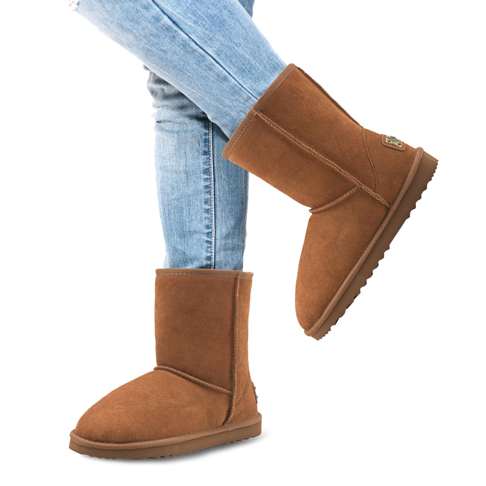 Shenduo Hombre Invierno Botas de Media Caña de Nieve Impermeable | Botas Media Pantorrilla Forradas de Piel Cálido Clásico Material Cuero Botas para Clima Frío