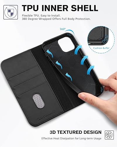 Miniatura 5 de TUCCH Funda para iPhone 12iPhone 12 Pro 5G, cartera de piel sintética con función atril, ranura para tarjetas, funda protectora interior de TPU,