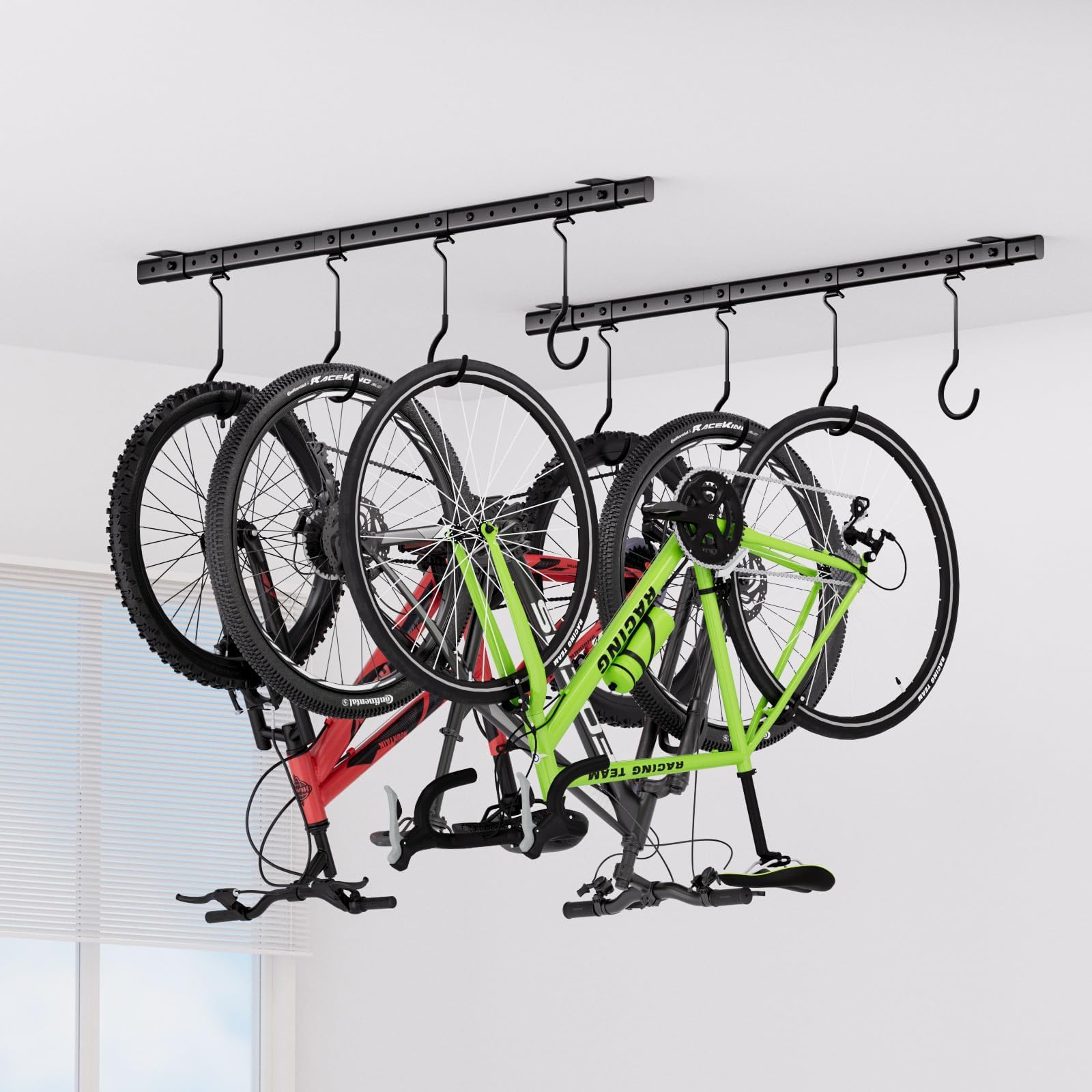 Urban Deco Portabici da soffitto per garage, sistema di ganci per biciclette con 8 ganci regolabili da soffitto per contenere 4-8 biciclette, soluzioni di archiviazione per biciclette da garage per