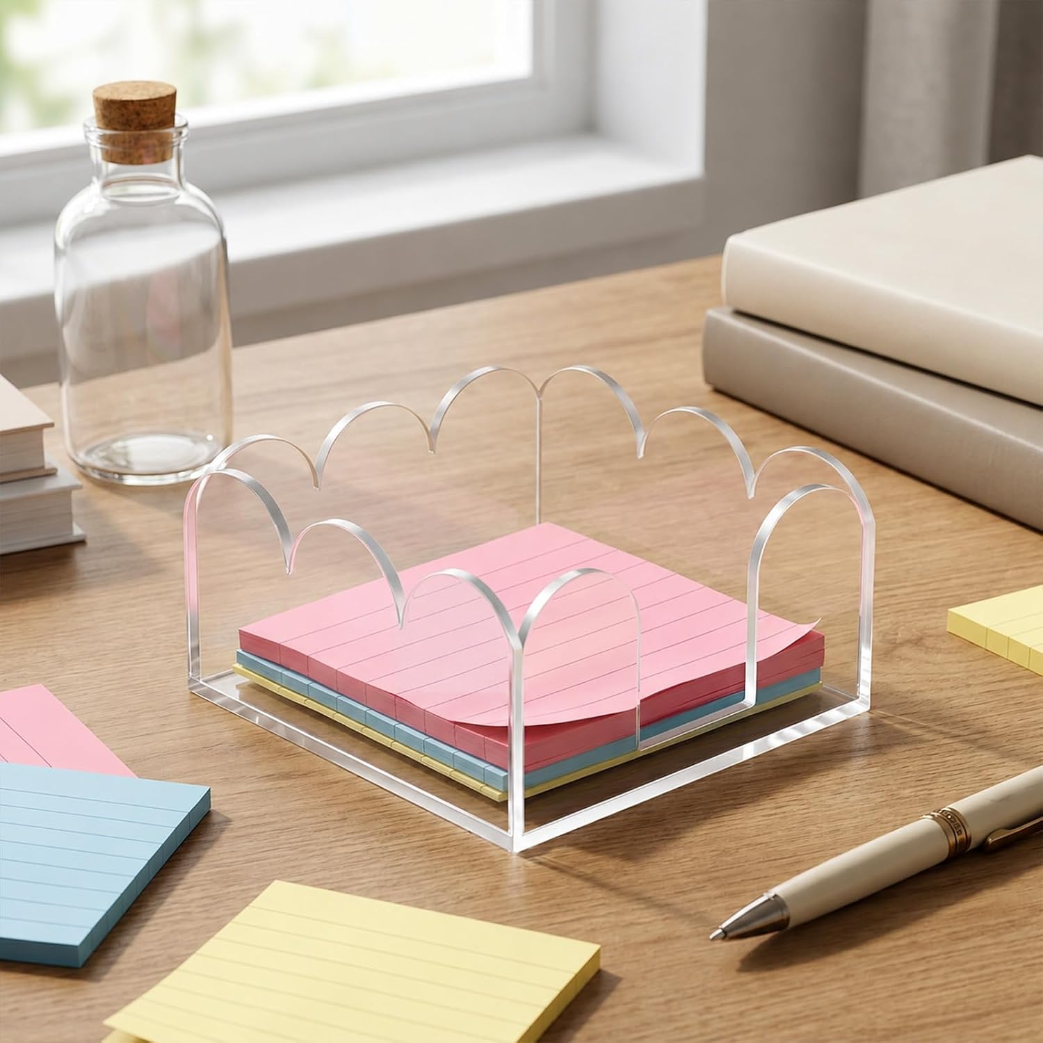 Scalloped Acrylic Sticky Note Holder 3"x3" Clear Cute Holder