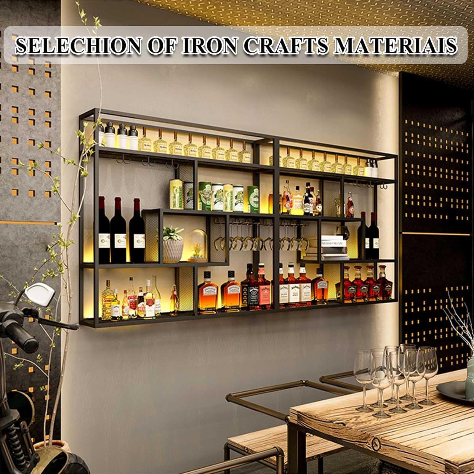 Portabottiglie dal design moderno in metallo con illuminazione per casa, bar e ristorante, soluzione elegante per riporre oggetti, 180 x 20 x 120 cm, perfetto per esposizione e nization
