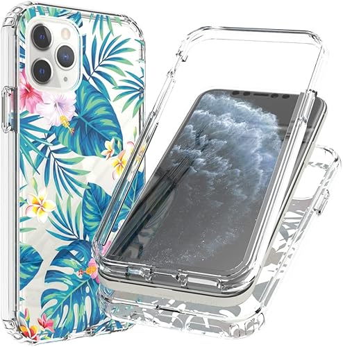 Miniatura 6 de Sidande Funda para iPhone 11 Pro con protector de pantalla de vidrio templado, cuerpo completo transparente floral TPU delgado funda protectora para