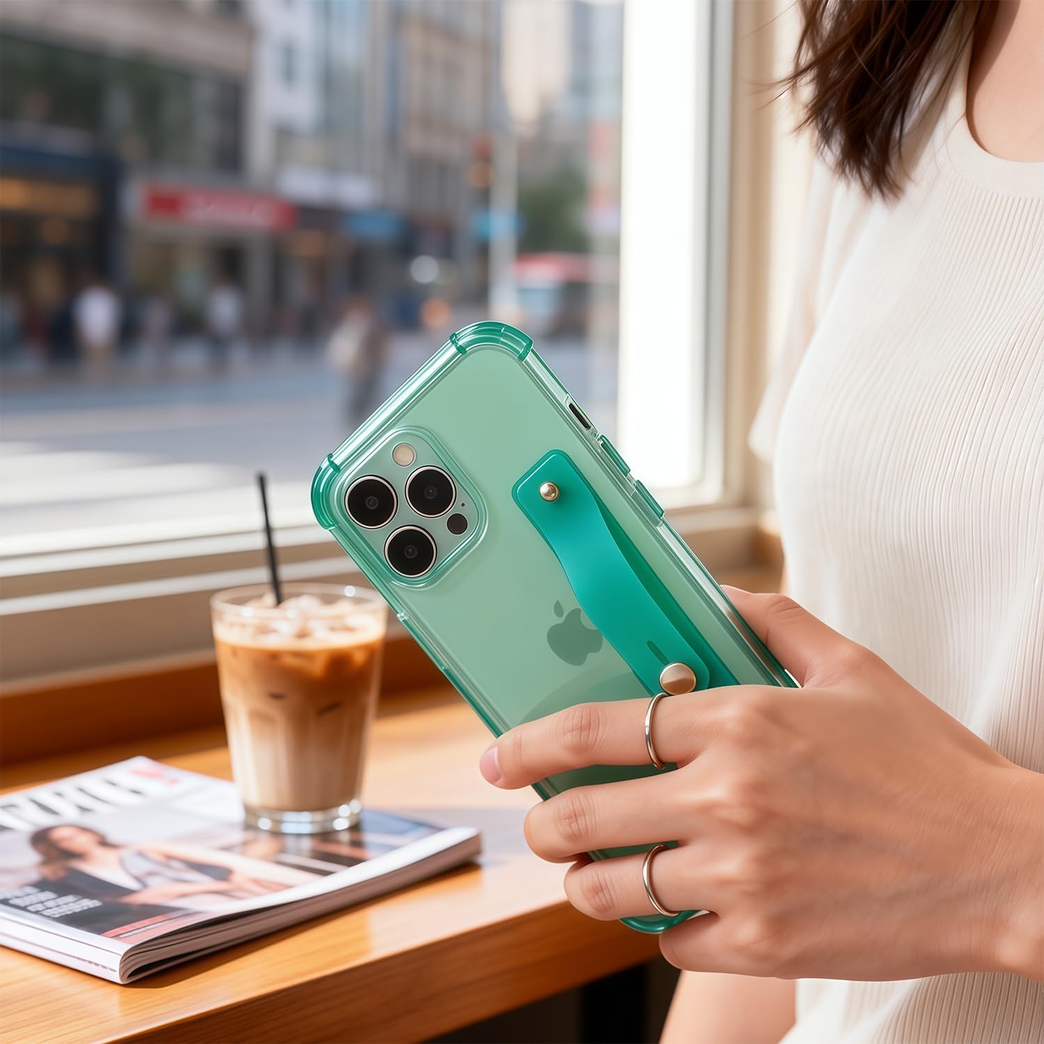 siduater Strap Case for 6.1" iPhone 15 Pro with Wristband Kickstand, Clear Soft TPU Protective Shockproof Bumper Rugged Cover, Adjustable Hand Grip Loop for iPhone 15 Pro 6.1 Inch, Green - Image 5