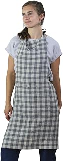 Checked linen apron, Washed full unisex apron with front pocket, Linen bib apron for cooking, gardening, Mom linen kitchen apron for cooking