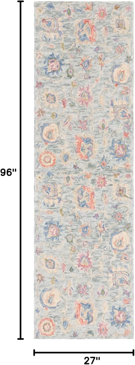 SAFAVIEH Metro Collection Runner Rug - 2'3" x 8', Blue & Ivory, Floral Design, Handmade Wool, Ideal for The Living Room, Bedroom, Dining Room (MET225M-28)