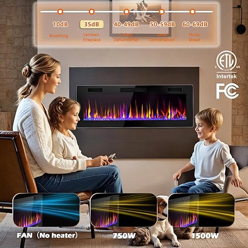 Vista 3 de LEMBERI 60 inch Electric Fireplace Recessed and Wall Mounted,750/1500W Fireplace Heater and Linear Fireplace with Touch Screen Control Panel