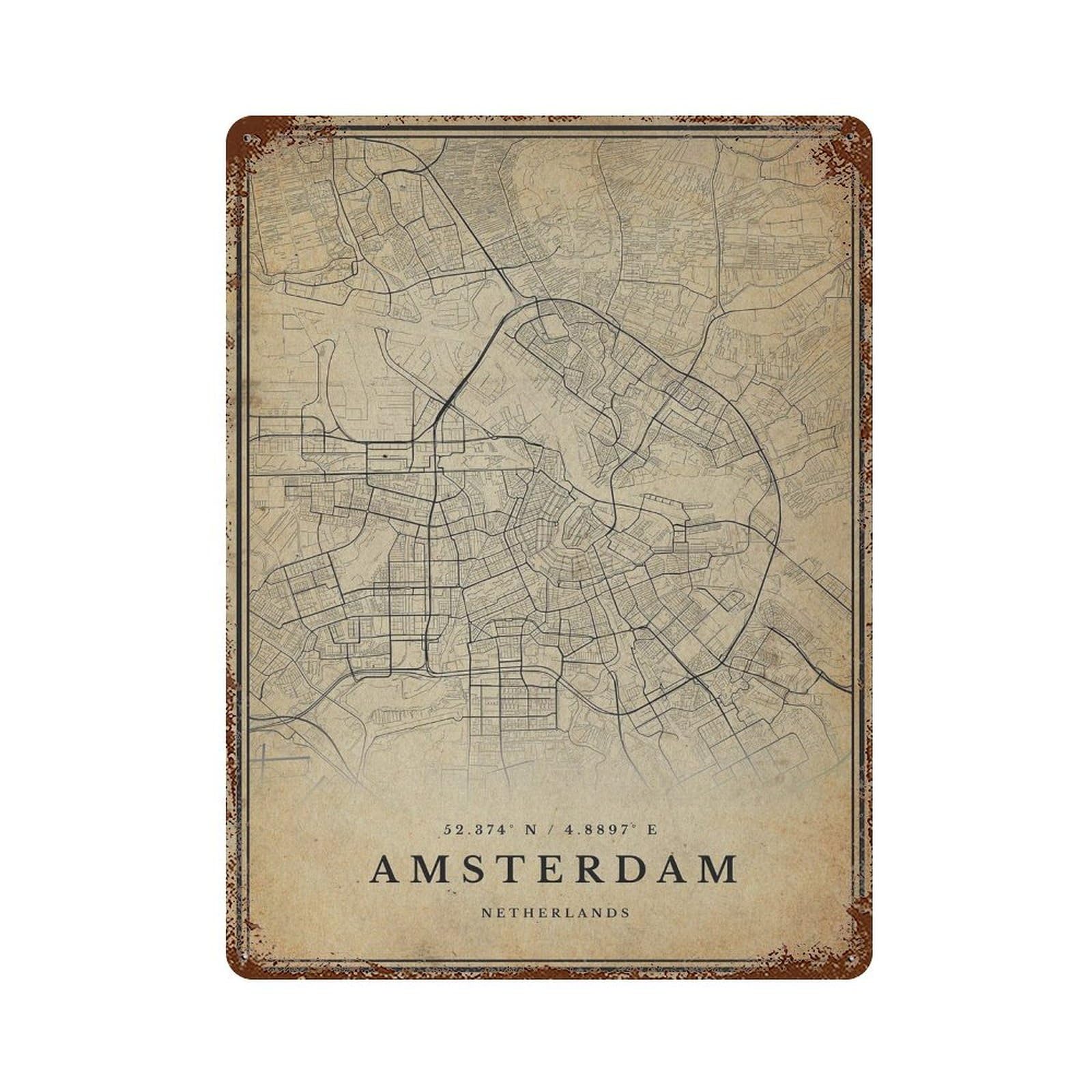 xiaoxiaoshen Amsterdam Vintage Map Print Wall Decor Art Metal Tin Poster Modern Home Decor Art Home Bar Shop Decorations Vintage Sign 40x30cm