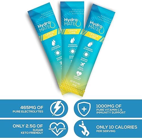 Miniatura 7 de HydroMATE - Paquetes de electrolitos en polvo mezcla de bebidas acelerador de hidratación con bajo contenido de azúcar recuperación rápida de resaca