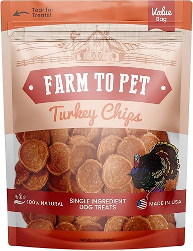 Farm To Pet Golosinas de entrenamiento para perros, golosinas saludables de pavo para perros, 12 onzas, crujientes, de un solo ingrediente, chips de