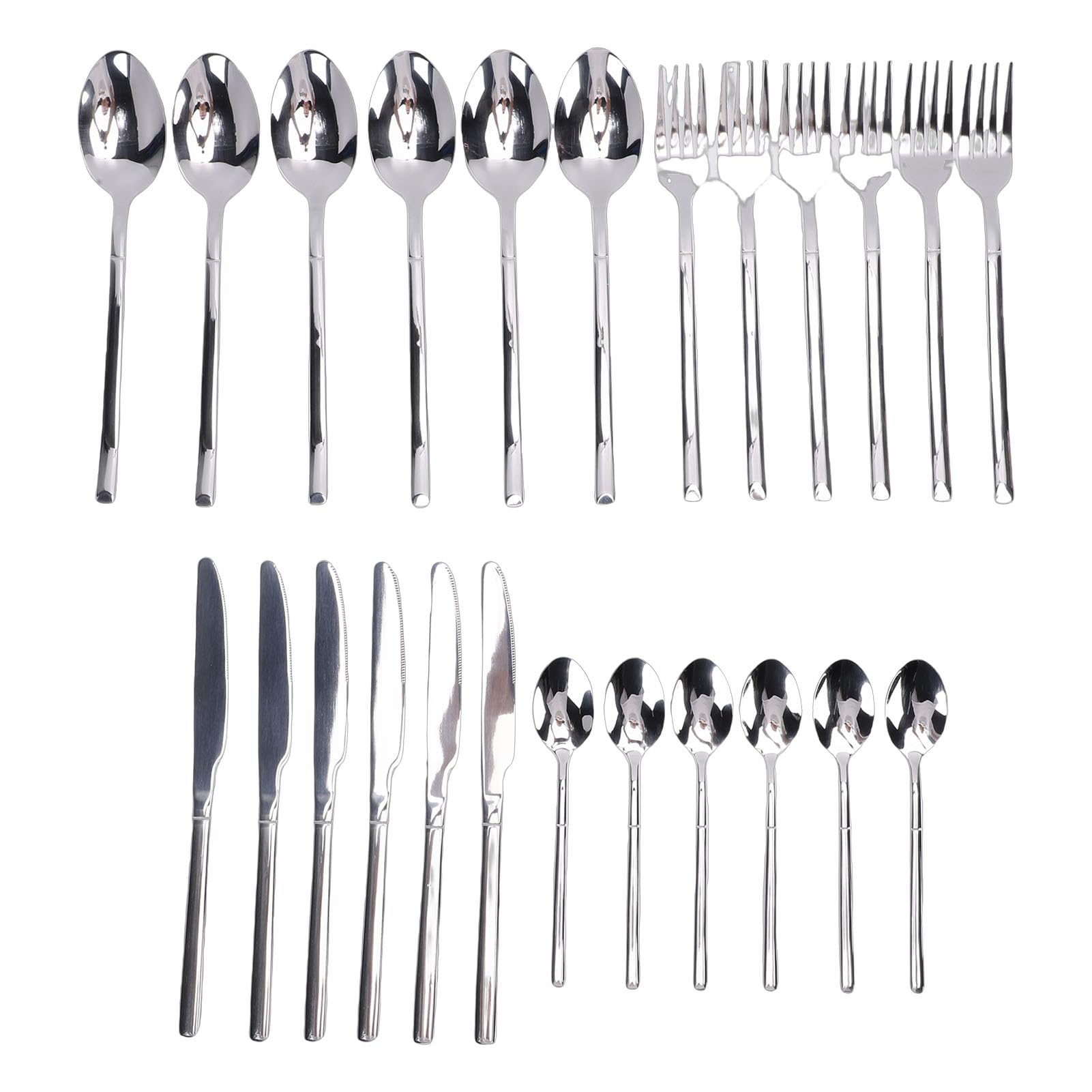 Set di cucchiai e forchette in acciaio inossidabile per 6 persone con forchette da cena, cucchiai e cucchiai da dessert, posate lucidate a specchio, set di utensili (argento)