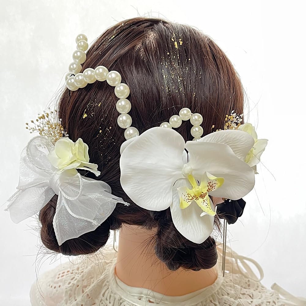 成人式　卒業式　髪飾り　袴　ツインテール　インド刺繍りぼん　プリザーブドフラワー 豪華】成人式 卒業式 髪飾り インド刺繍りぼん ツインテール