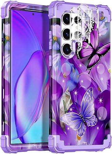 Miqala Funda para Galaxy S23 Ultra, mármol de tres capas, resistente a prueba de golpes, de plástico duro, funda protectora de silicona suave con 2