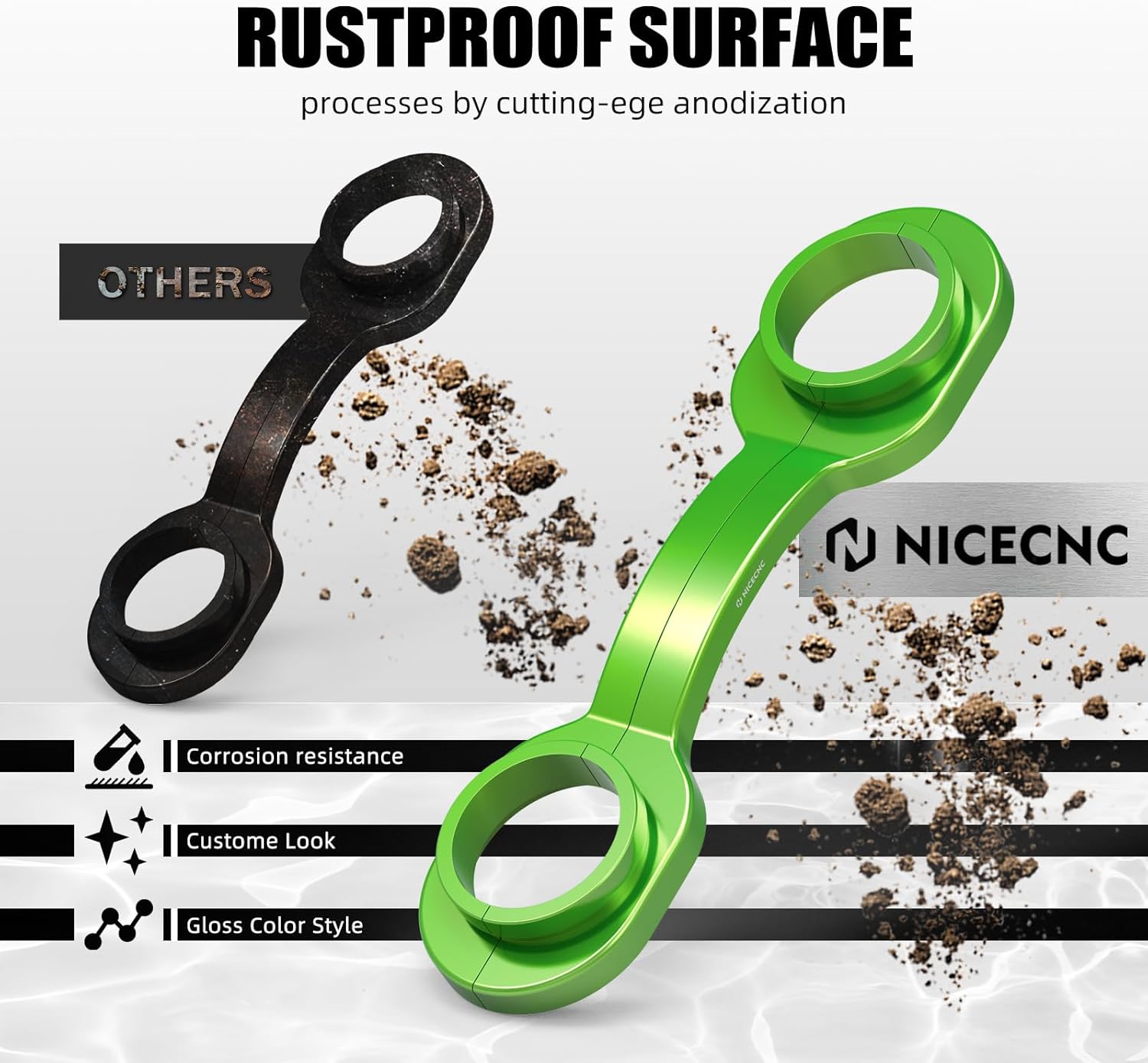 NICECNC Green Aluminum Motorcycle Front Suspension Stabilizer Compatible with Kawasaki KLR650 2008-2024, Anodization, CNC-machined, Fork Brace Fork Stabilizer, KLR650 Fork Stabilizer