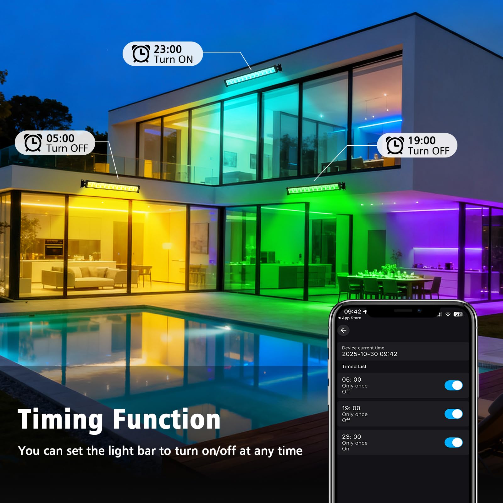 T-SUN 50W LED Strahler Außen, Smart RGB Wallwasher Licht mit Fernbedienung und Bluetooth APP, LED Bar Lichteffekte, IP66 Wasserdicht Partylichter für Disco,Garten, Hof, Halloween Bühnenlichter, 4 Stk