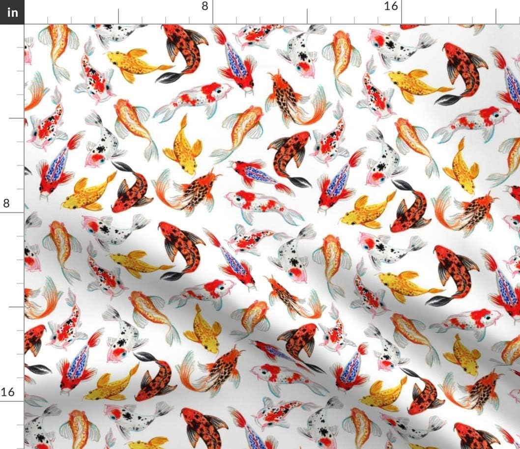 Spoonflower Fabric - Koi Fish Pond Printed on Petal Signature Cotton Fabric by The Yard - Sewing Quilting Apparel Crafts Decor