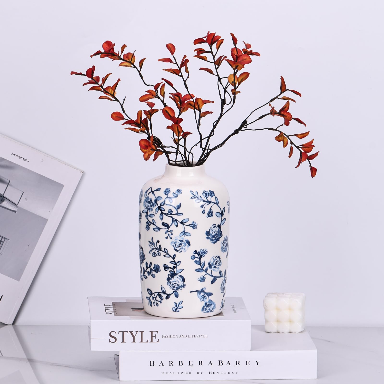 Amazon.co.jp: 青と白の花瓶ヴィンテージセラミック花瓶、シノワズリー