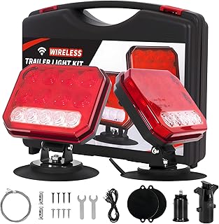 Car LED Wireless Trailer Lights Magnetic, 5000mAh IP67 Waterproof Tail Lights Kit Rechargeable Brake Light Cordless Towing Light Magnet Taillights Portable Square Turn Signal for Boat RV Trucks