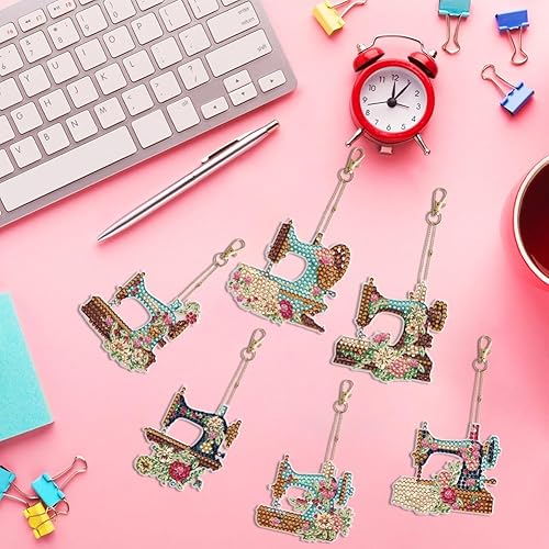 Miniatura 2 de 5pcs DIY 5D colorido búho diamante pintura llavero kits doble cara búho diamante arte llavero llavero