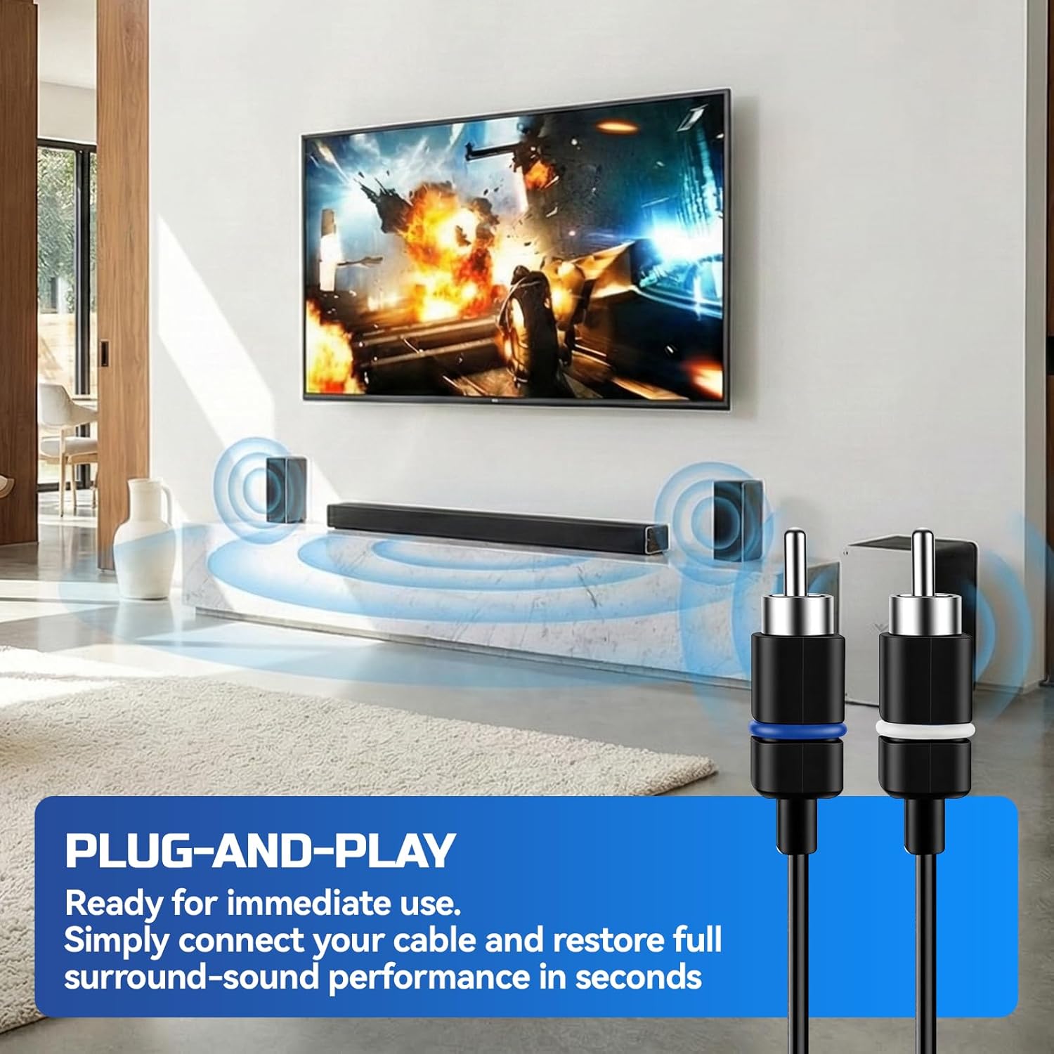 2 pcs Satellite Speaker Cables Compatible with Vizio V51 M51 SB3651 SB36514 SB4051 SB4251，24.6ft Exact-Fit Surround Speaker Replacement Wires(Blue + White)