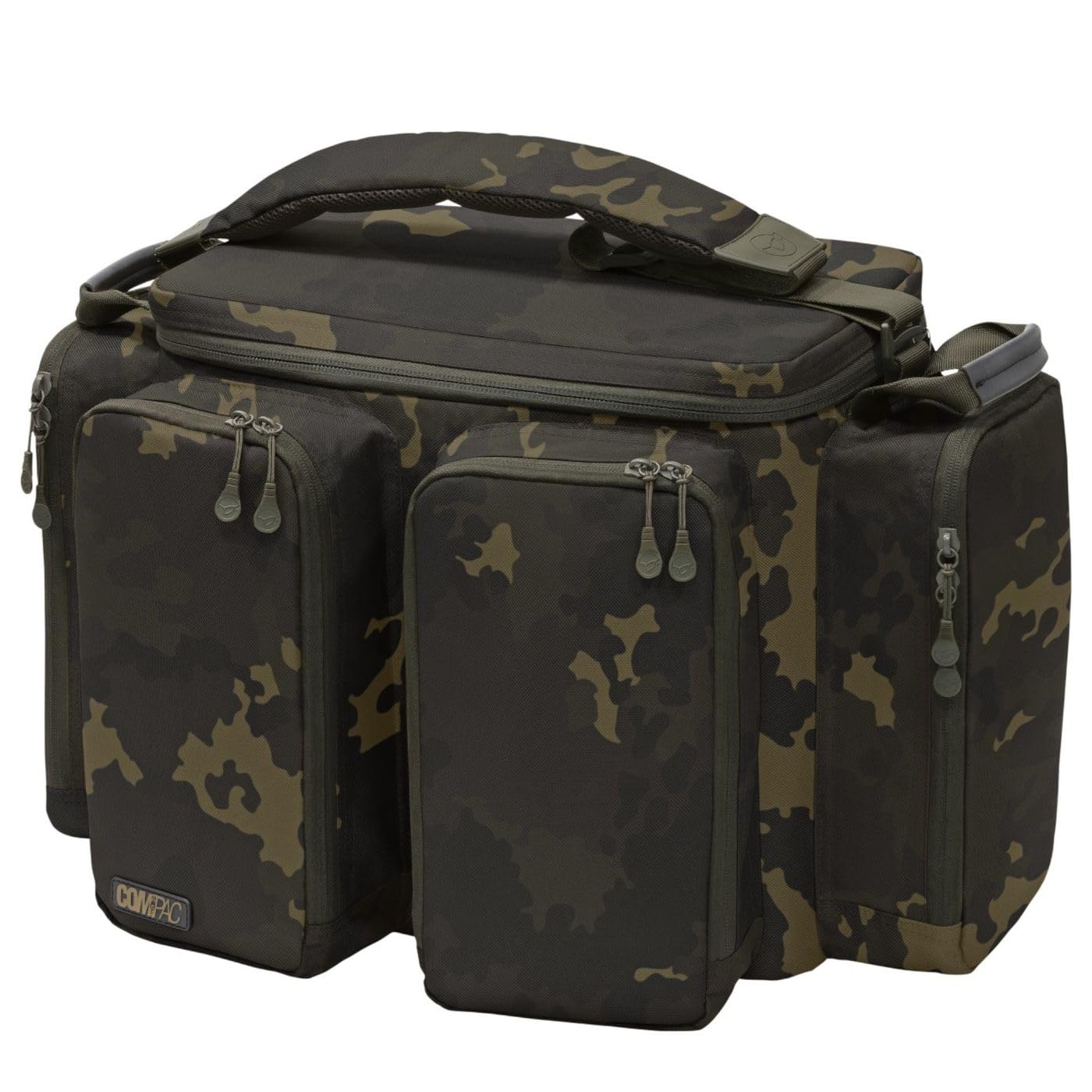 Korda Compac Large Carryall Dark Kamo, Large, Water-Resistant Fabric, Reinforced Waterproof Base, Five External Pockets, Removable Padded Shoulder Strap, Heavy-Duty Zips, Wipe-Clean Lining