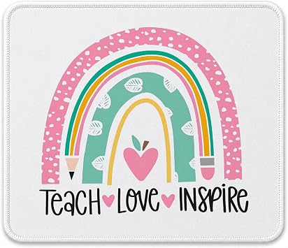QIYUHOY Love Inspire Teach Boho Rainbow MousePads, Mouse Pads for Desk Accessories Office Gaming Working,Teacher Gifts for Women Men,Teacher Gifts from Student,9.5x7.9 inches