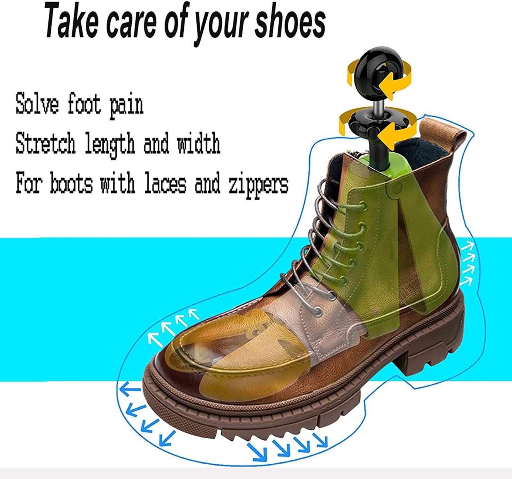 Camilla de zapatos profesional, Camilla de zapatos para hombres Botas de mujer, Expansor de árbol de zapatos de plástico Longitud y ancho ajustables Expansor de zapatos de parte superior alta (39